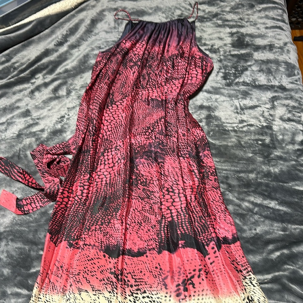 DKNY JEANS dress snake alligator print pink black. XS. MIDI. Super cute !!